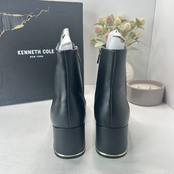 Kenneth Cole NY Alec Leather Chunky Heel Ankle Boots Black Women 11 M Tried On - Picture 2 of 10